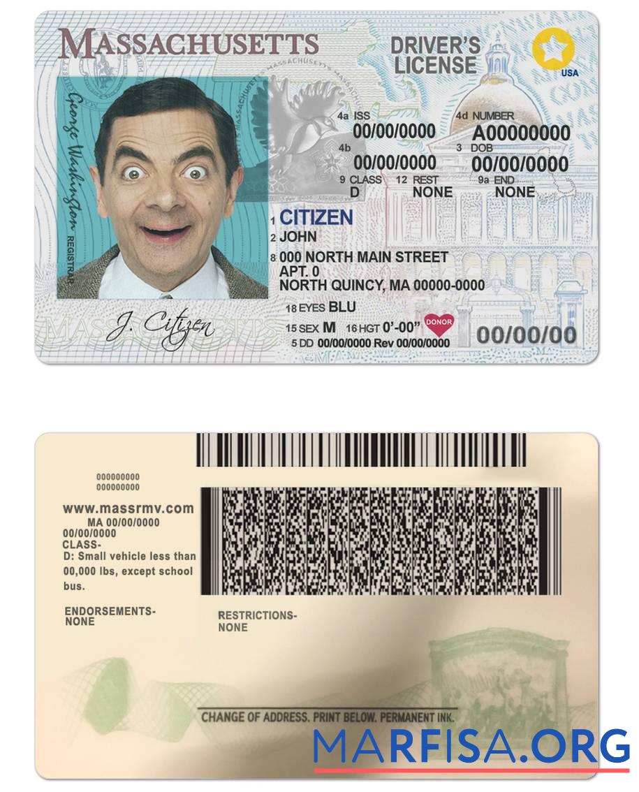 Realistic USA Massachusetts driving license template